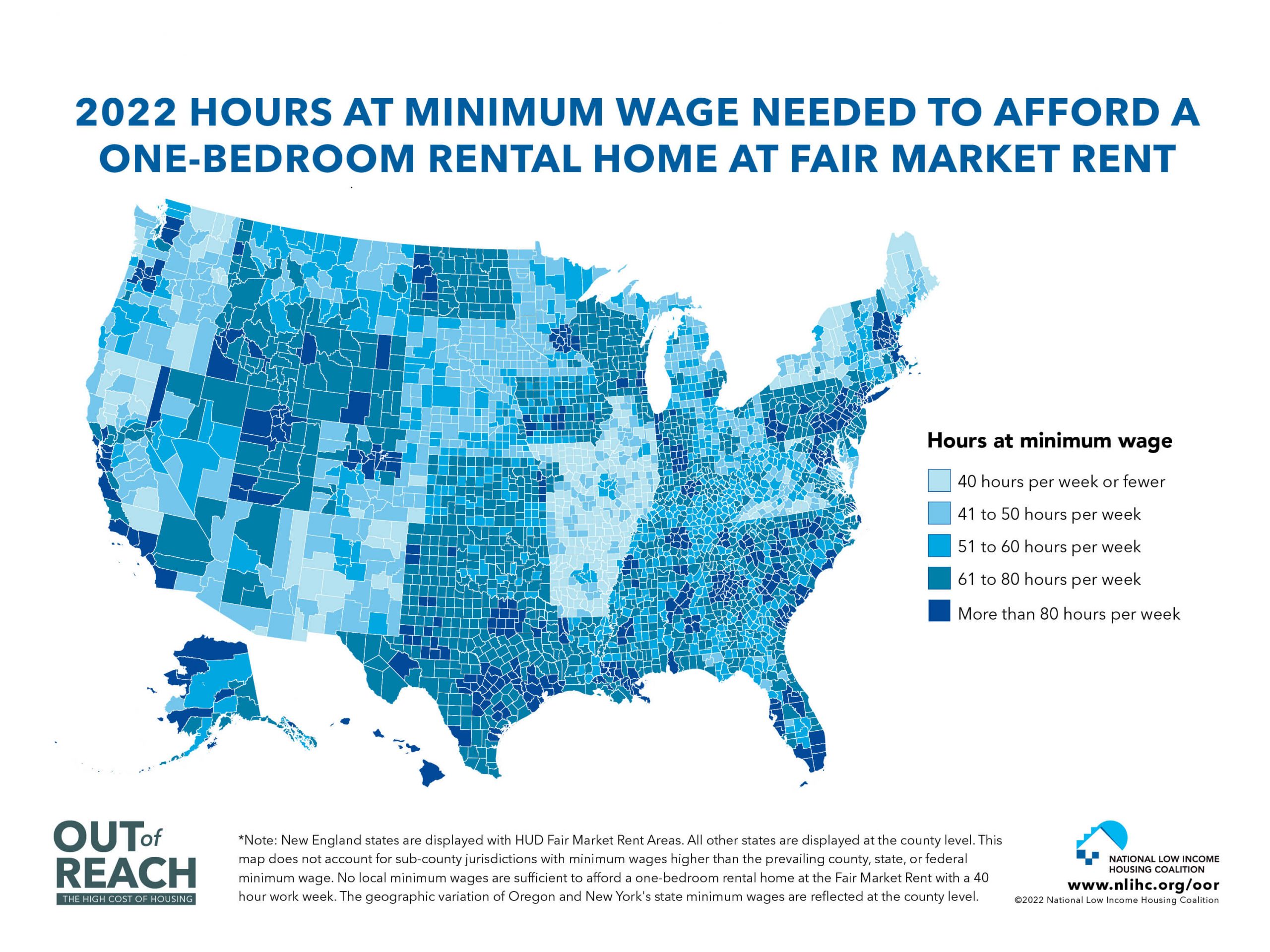 United States map shows minimum wage for one bedroom rental in 2020